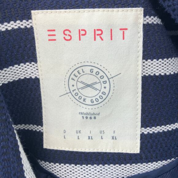 Esprit Coat Sz L Navy Cream Striped Two Button Long Preppy Old Money Careerwear - Picture 11 of 13